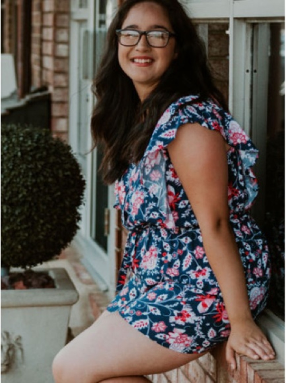 Floral Ruffle Sleeve Navy Romper